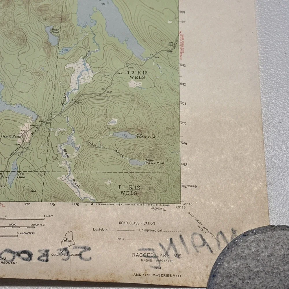 USGS PUBLIC UTILITIES COMM 1954 Ragged Lake, ME Quadrangle Piscataquis 1:625 MAP